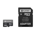 PLATINET Memóriakártya, PRO, microSDXC 64GB class10 UIII 90MB/s + ADAPTER