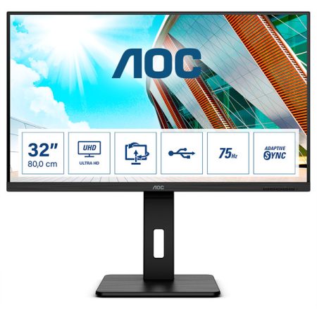 AOC VA monitor 31.5" U32P2, 3840x2160, 16:9, 350cd/m2, 4ms, 2xHDMI/DisplayPort/4xUSB, Pivot, hangszóró