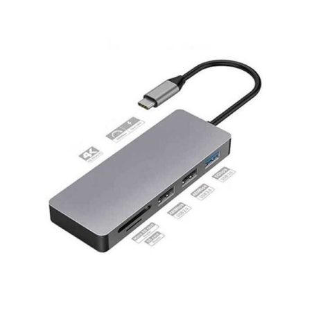 PLATINET USB-C HUB 3.0, 7in1 USB-C gyorstöltés, dokkoló, HDMI 4K, USB 3.0, USB 2.0, microSD / SD