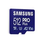 SAMSUNG Memóriakártya, PRO Plus microSDXC kártya 512GB, CLASS 10, UHS-I, U3, V30, A2, + Adapter, R180/W130