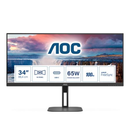 AOC VA monitor U34V5C/BK, 3440x1440, 21:9, 300cd/m2, 1ms, HDMI/DisplayPort/USB-C/4xUSB, hangszóró