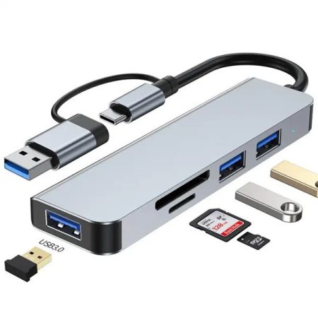BLACKBIRD USB 3.0 Type-C/USB multiport hub 5in1 3xUSB3.0,SD,TF,ezüst, aluminium ház