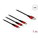   DELOCK Töltőkábel 3in1 USB Type-A > Lightning / Micro USB / USB Type-C 1m fekete / piros
